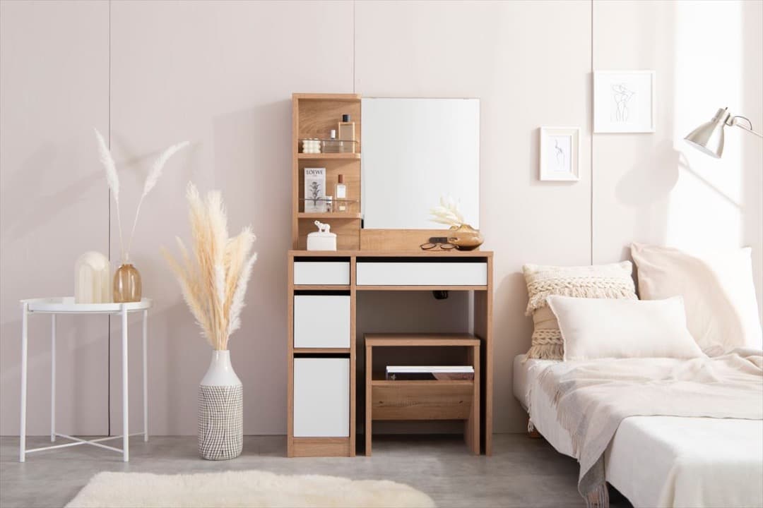 【送料無料】【2点セット】ドレッサーセット スツール 椅子 コンセント付き