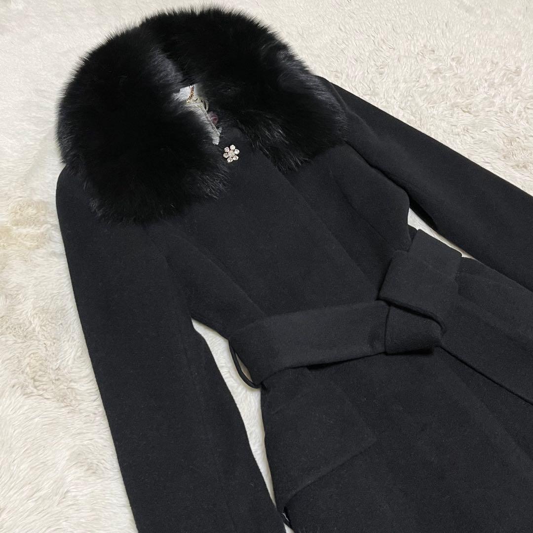 美品　ジーザスディアマンテ　プリンセスコート　ベルト　ファー　アンゴラ　花柄　黒
