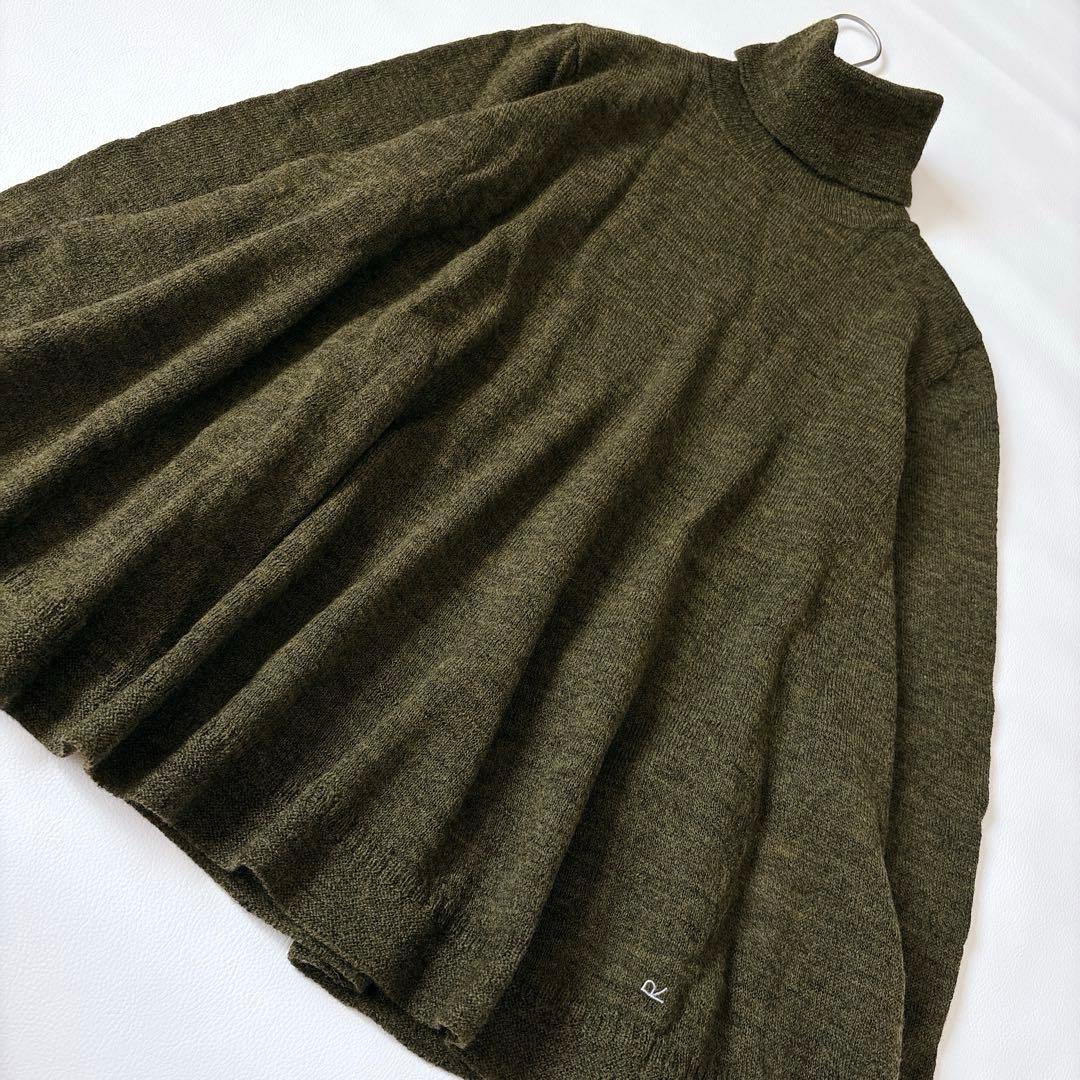 未使用級♡45R アルル超ガーゼのフレアータートルネックＴシャツ ウール カーキ