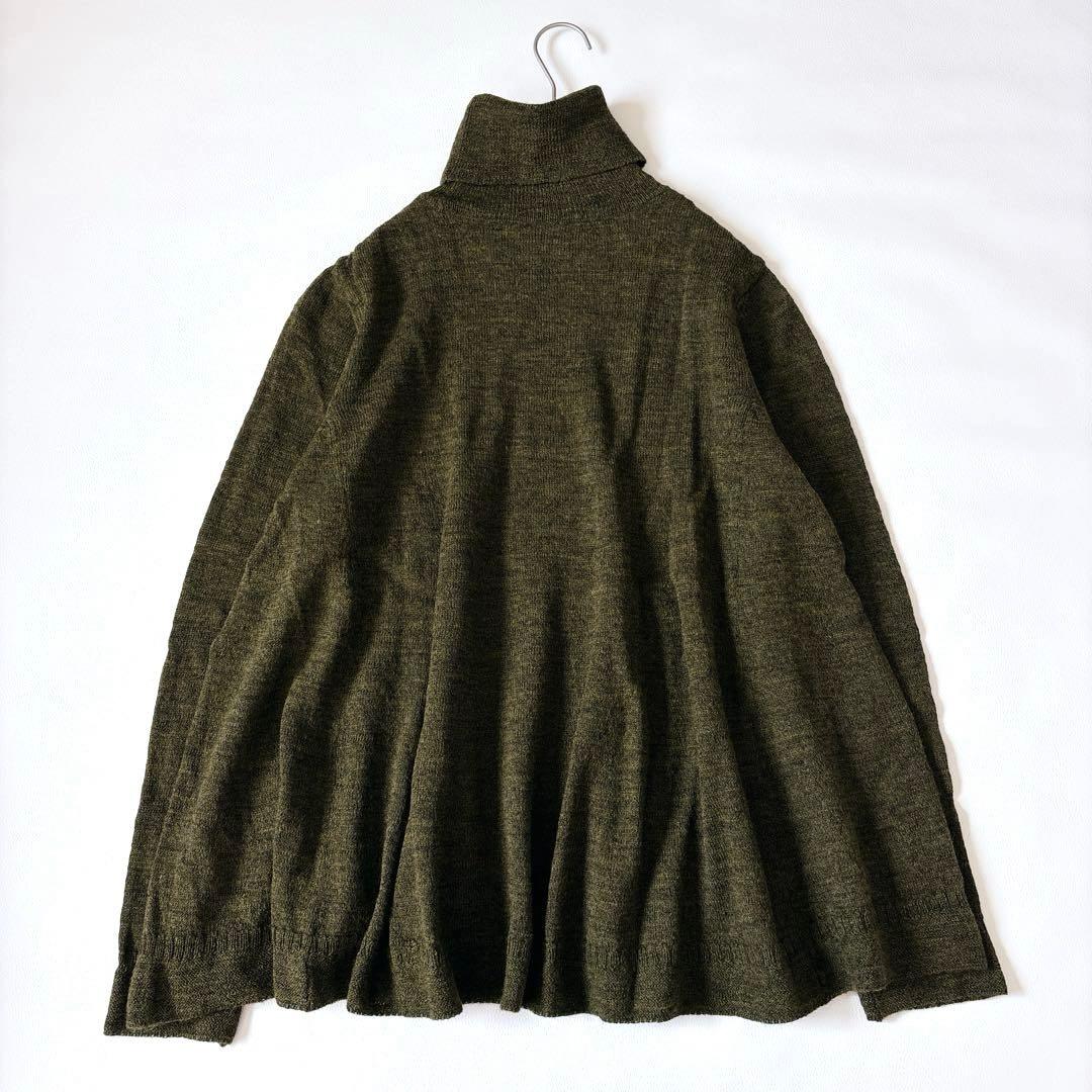 未使用級♡45R アルル超ガーゼのフレアータートルネックＴシャツ ウール カーキ
