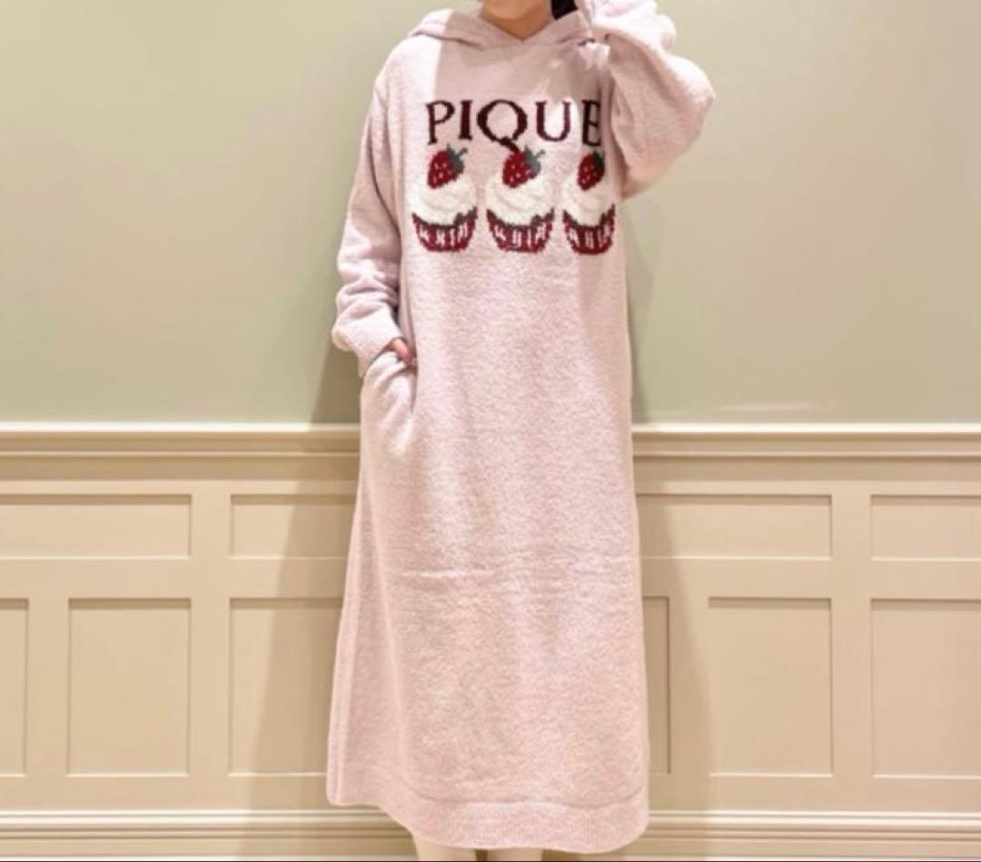 ジェラートピケ　モチーフジャガードフード付きロングワンピース＆レギンスセット