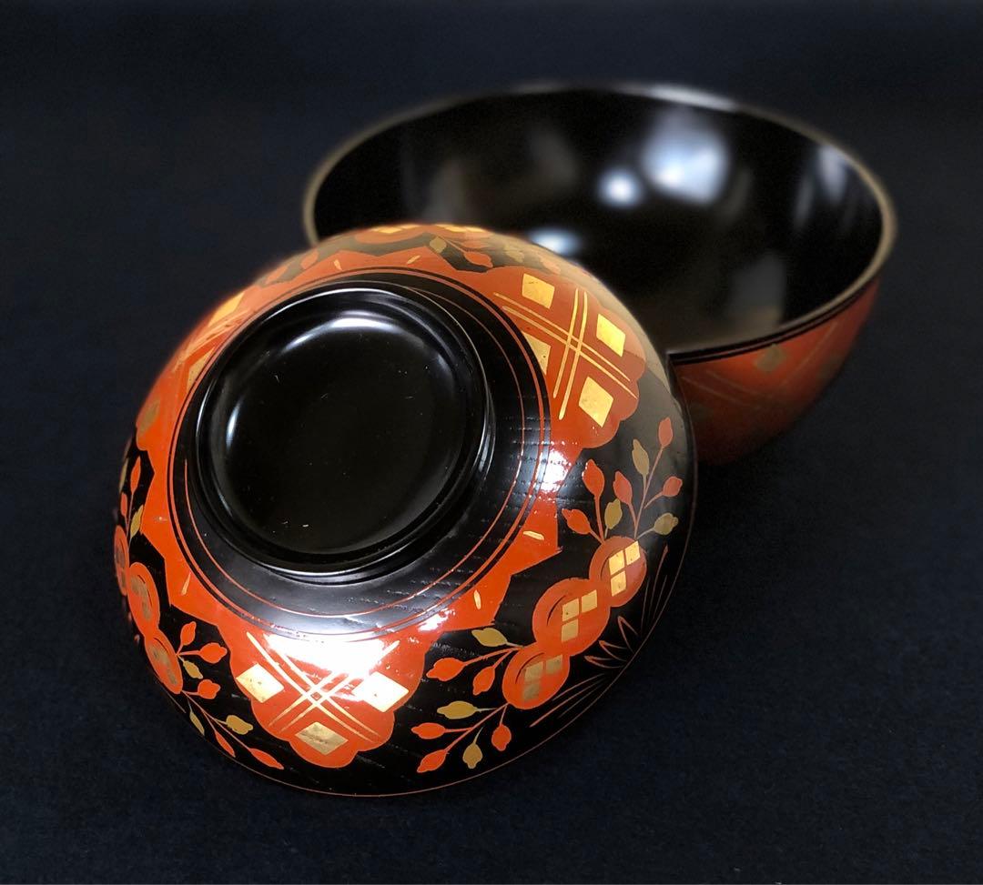 《R》正法寺蒔絵 煮物椀5客 葵春作 木製漆器 共箱　251208お4