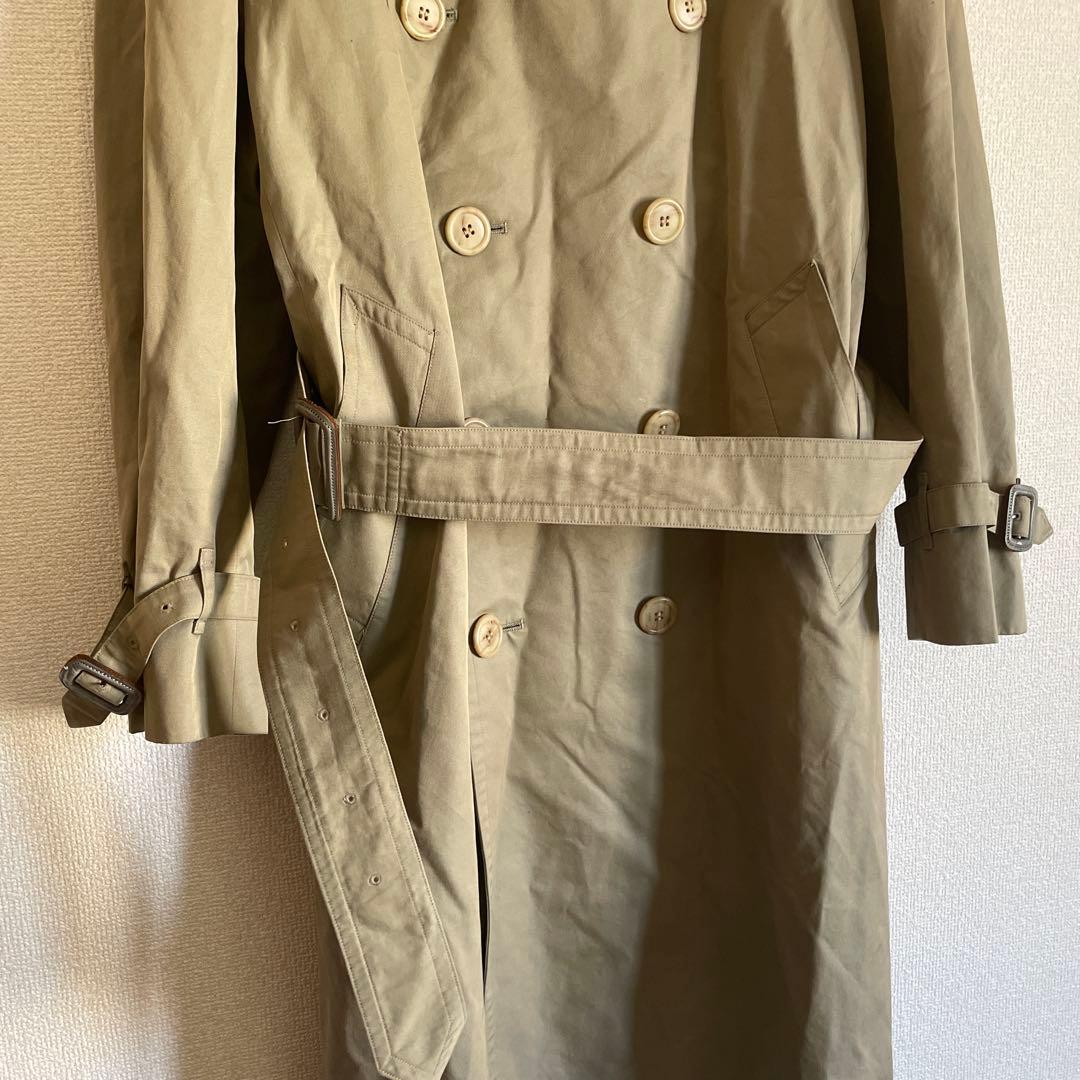 80's90's【バーバリー】ダブルトレンチコート 玉虫色オリーブ ビジネスL