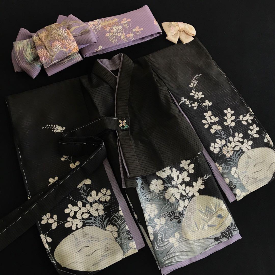 ＊ 市松人形 12号 単衣 アンティーク 絽 着物 長襦袢 帯 セット