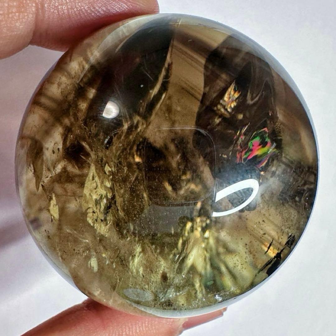 【開運·魔除 】別格高級品❗️ファントムレインボースモーキークォーツ丸玉A1389