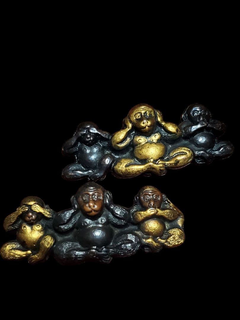 日本刀の刀装具　目貫　見ざる聞かざる言わざる