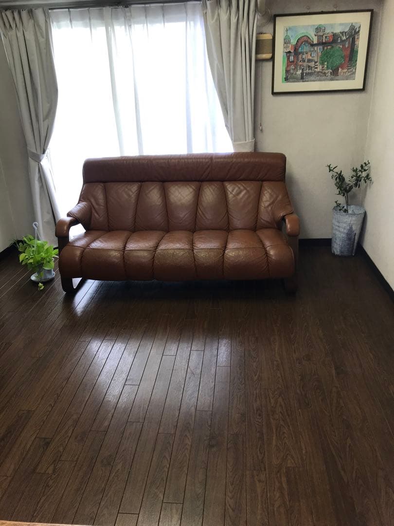 松浦ページ　本革ソファー　長椅子　3人掛け　アンティーク