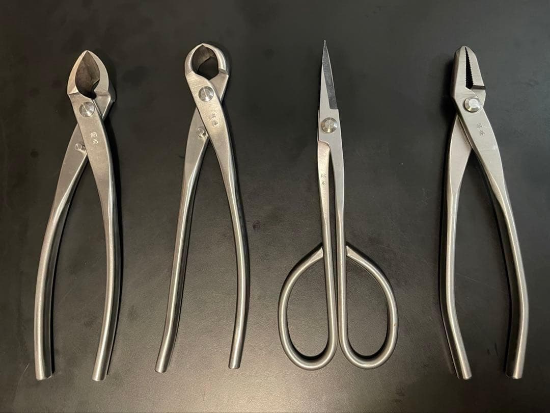 盆栽道具　ステンレス　又枝切鋏　コブ切鋏　鋏　ヤットコ　4個セット