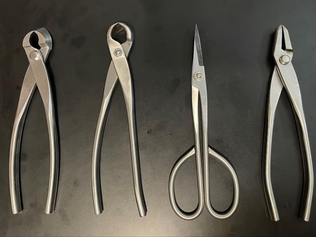 盆栽道具　ステンレス　又枝切鋏　コブ切鋏　鋏　ヤットコ　4個セット