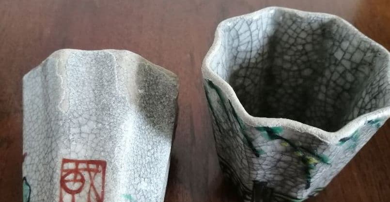 色絵角皿+猪口　5客