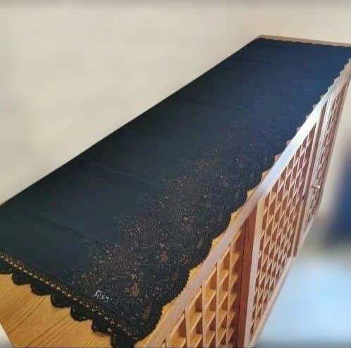 WAKO ブラック レースエッジ テーブルランナー