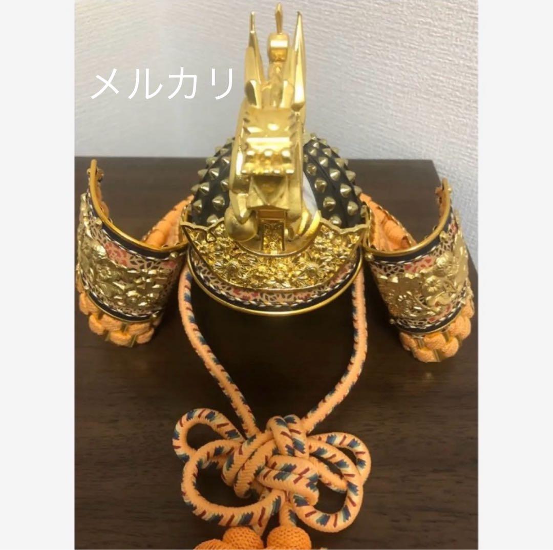 五月人形　兜飾り　雅泉作　 陣15号　　緋威　 正絹糸威　木彫箔押竜頭