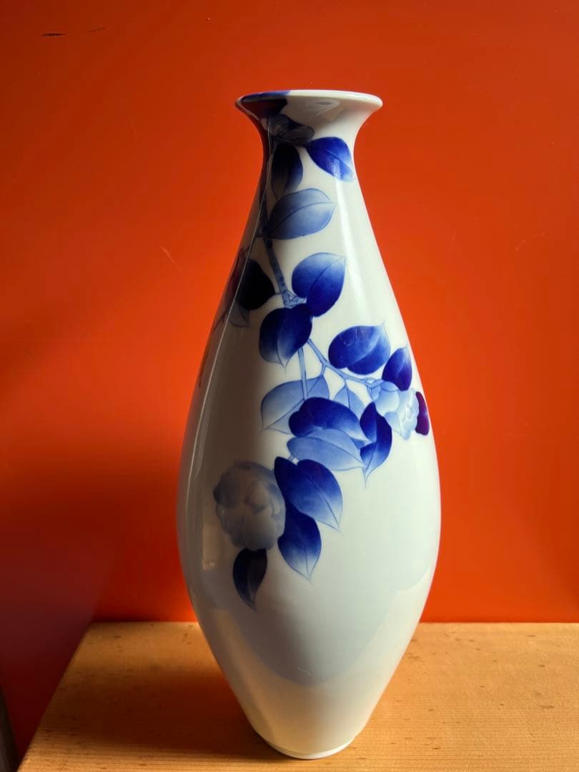 1254  深川製磁　染付花鳥　大花瓶　42cm  未使用