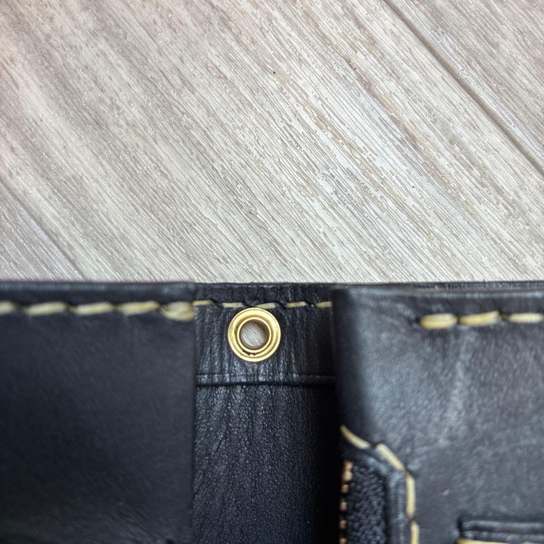 イタリアンレザー　ミドルトラッカーウォレット　真鍮　お札を折らずに収納　タイプB