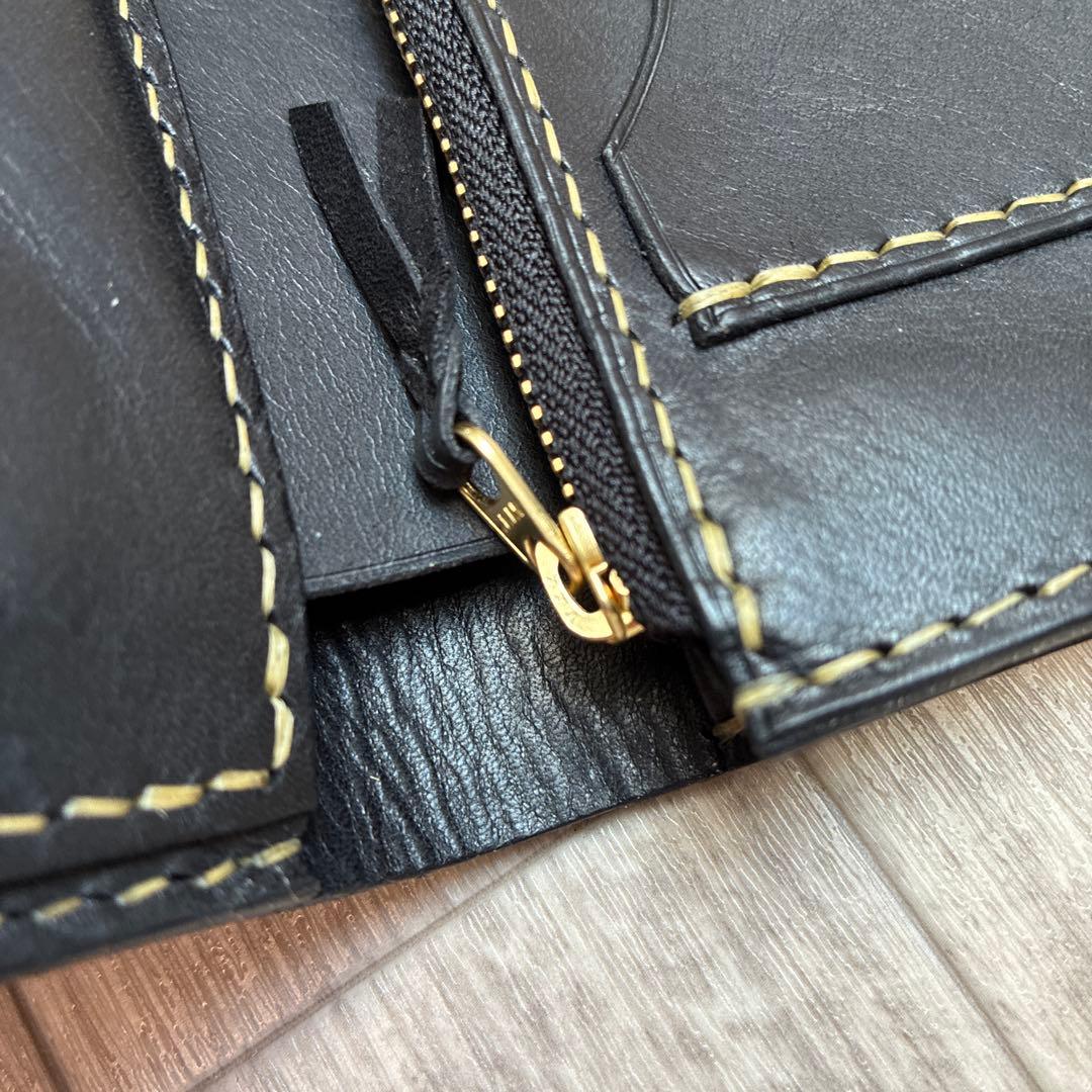 イタリアンレザー　ミドルトラッカーウォレット　真鍮　お札を折らずに収納　タイプB