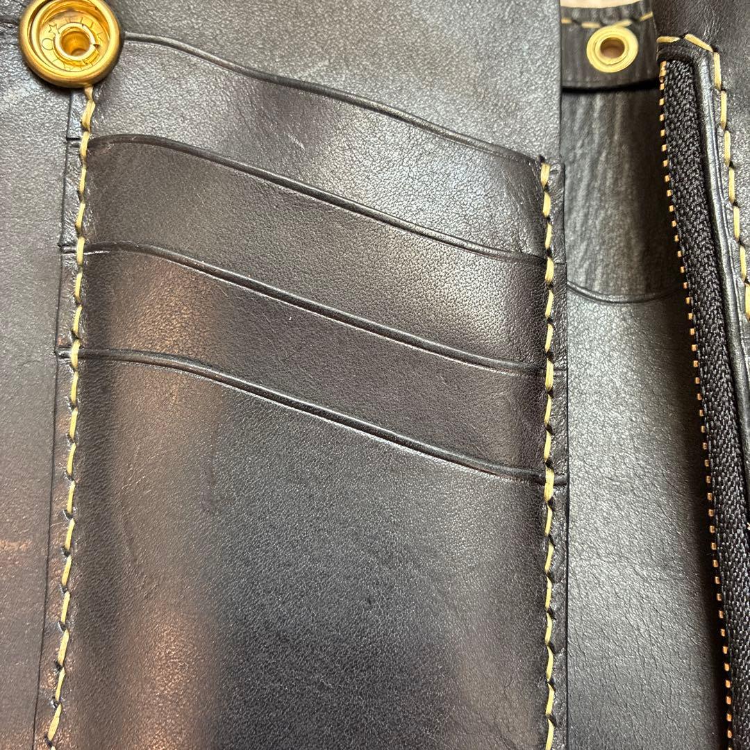 イタリアンレザー　ミドルトラッカーウォレット　真鍮　お札を折らずに収納　タイプB