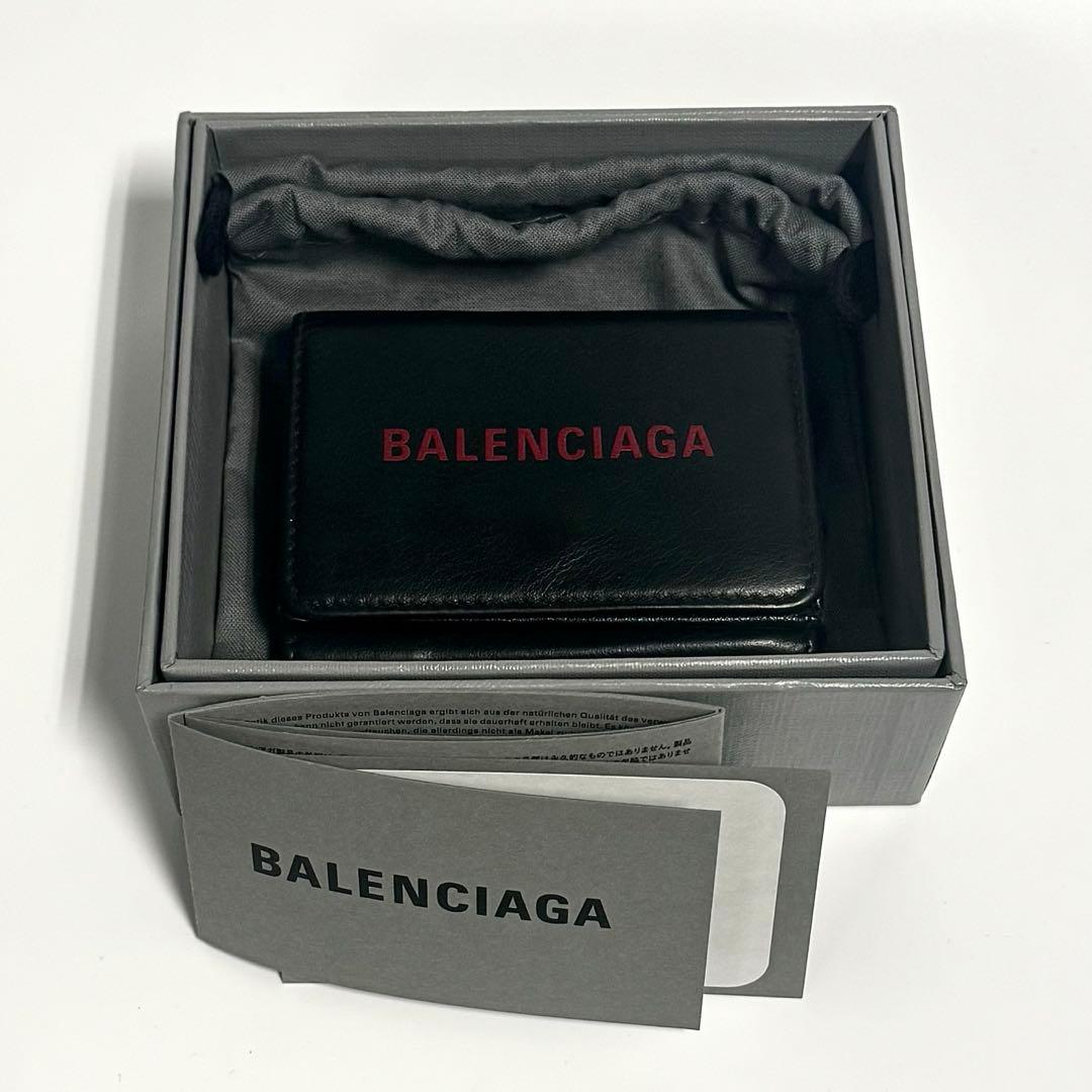 BALENCIAGA 三つ折り財布 551921 レッドロゴ 付属品付 伊勢丹