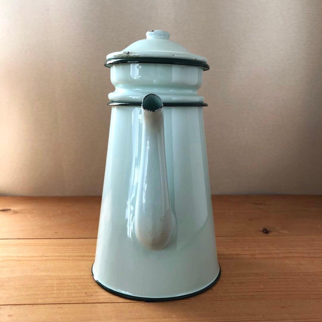 古いホーローポット　琺瑯　フランス　アンティーク　漉し器　カフェ　no.223