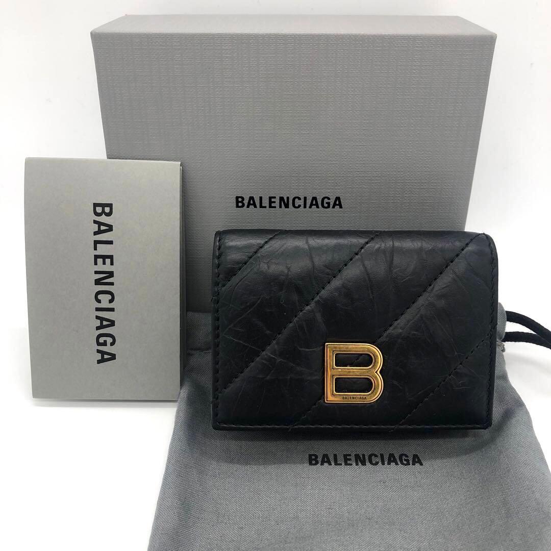 未使用級✨バレンシアガ CRUSH レザー　三つ折り財布 ブラック