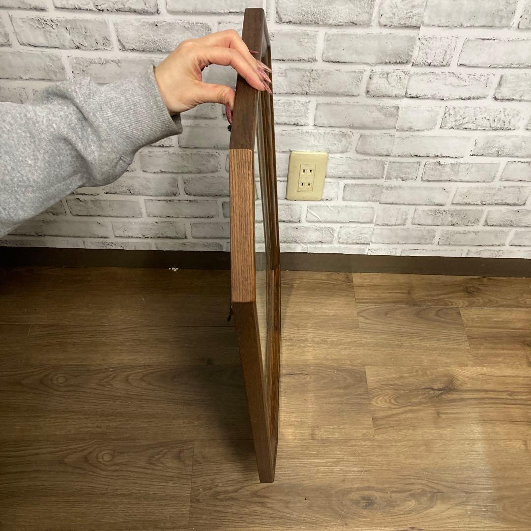 B-3 【美品】M's アンティーク調 八角形 木製ウォールミラー 壁掛け鏡