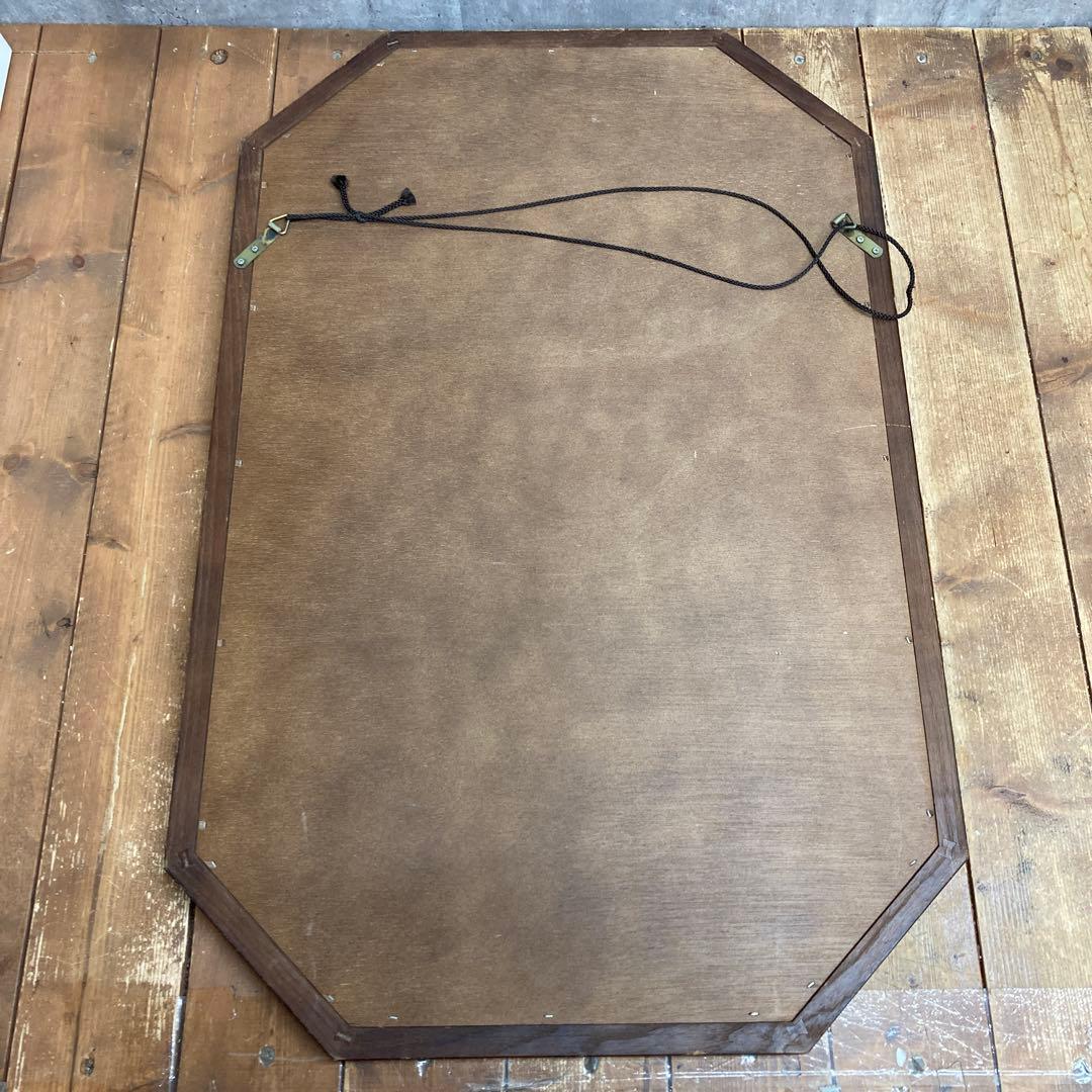 B-3 【美品】M's アンティーク調 八角形 木製ウォールミラー 壁掛け鏡