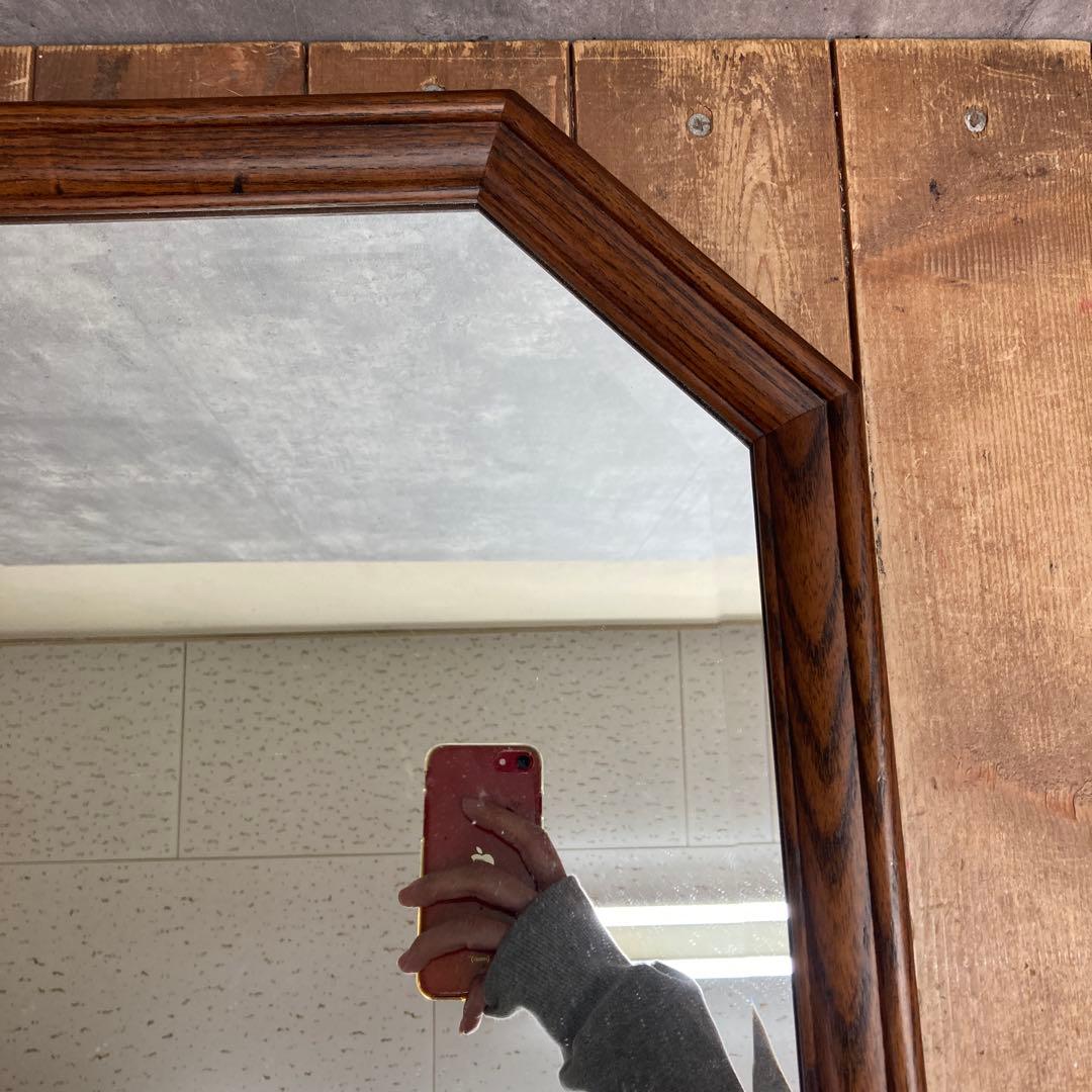 B-3 【美品】M's アンティーク調 八角形 木製ウォールミラー 壁掛け鏡