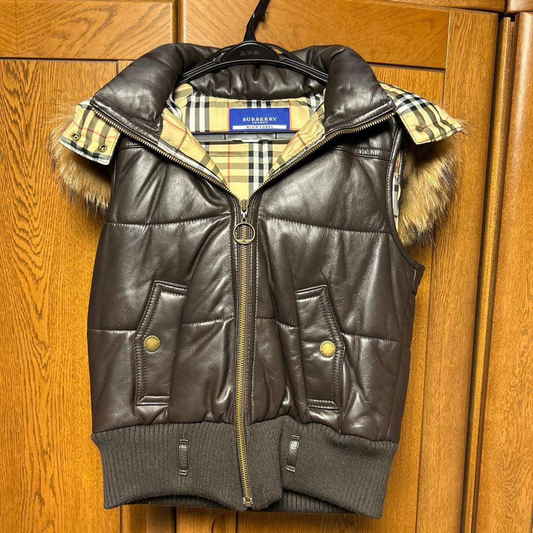 Burberry ブラウン レザー ダウンベスト
