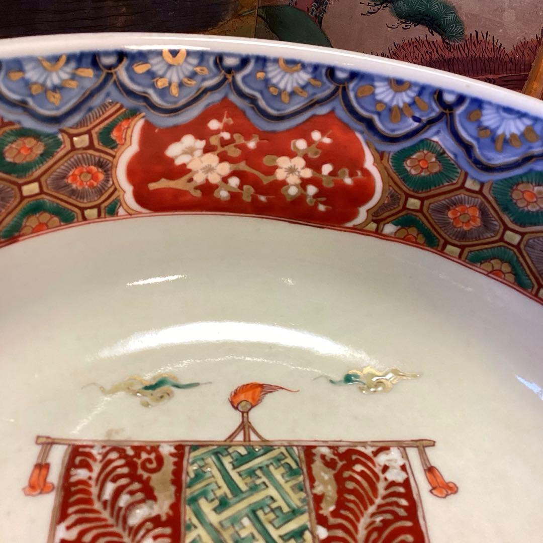 A1030 古伊万里　染錦手　見込宝船　鳳凰紋様　盃洗　　1客（箱付）