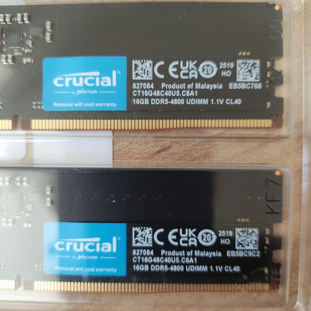 新品：Crucial 32GB (16GBx2) DDR5-4800 UDIMM