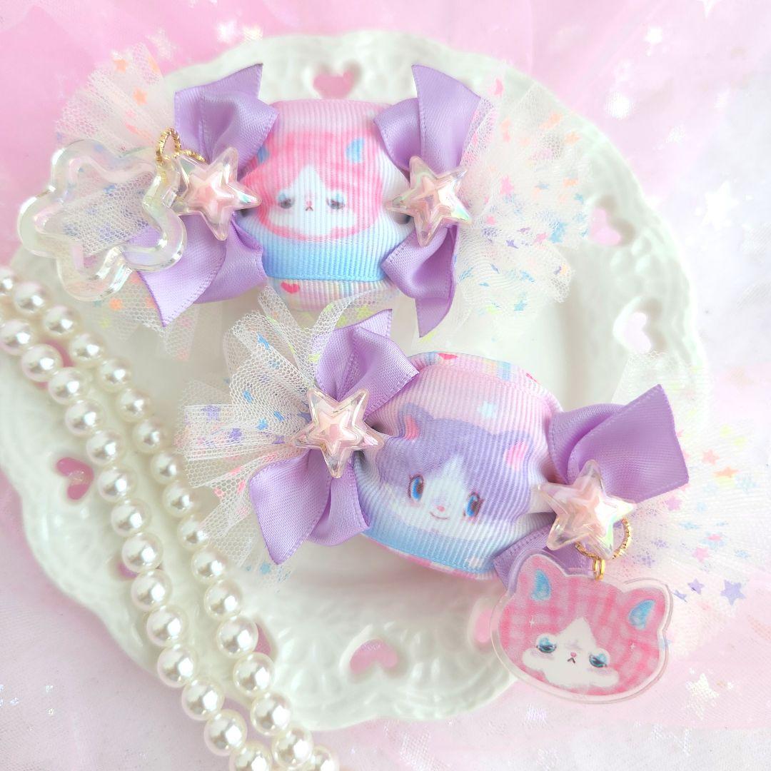 ハンドメイド♡ぷっくりキャンディツイン♡チェックネコ