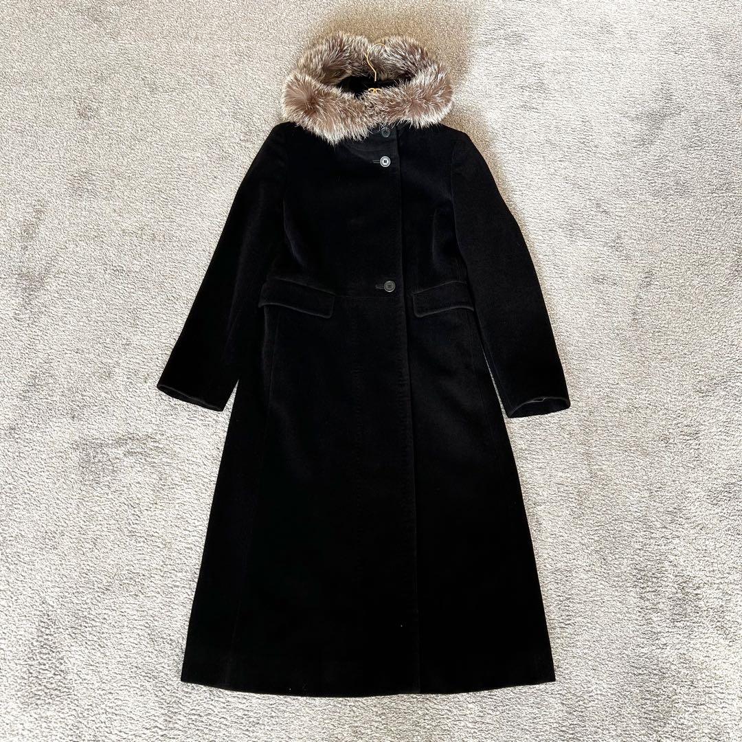 23区 オンワード樫山 フォックスファー ロングコート フーデッド 美品