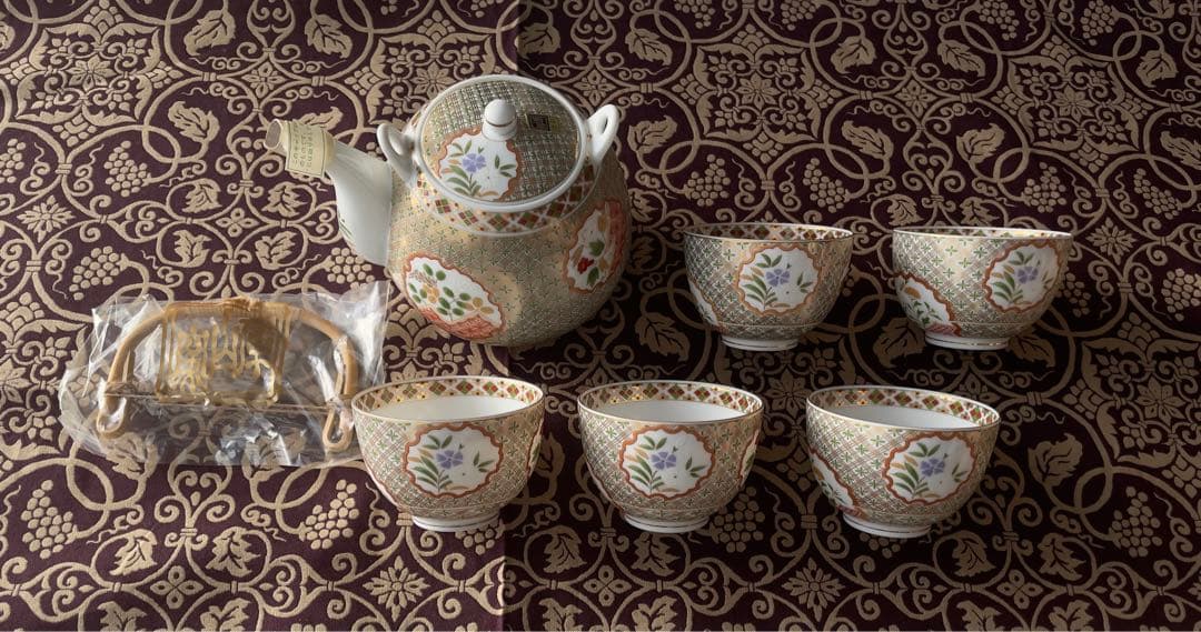 56未使用保管品前畑陶器庫山窯金彩狩衣土瓶茶器超プレミアムな逸品入手困難