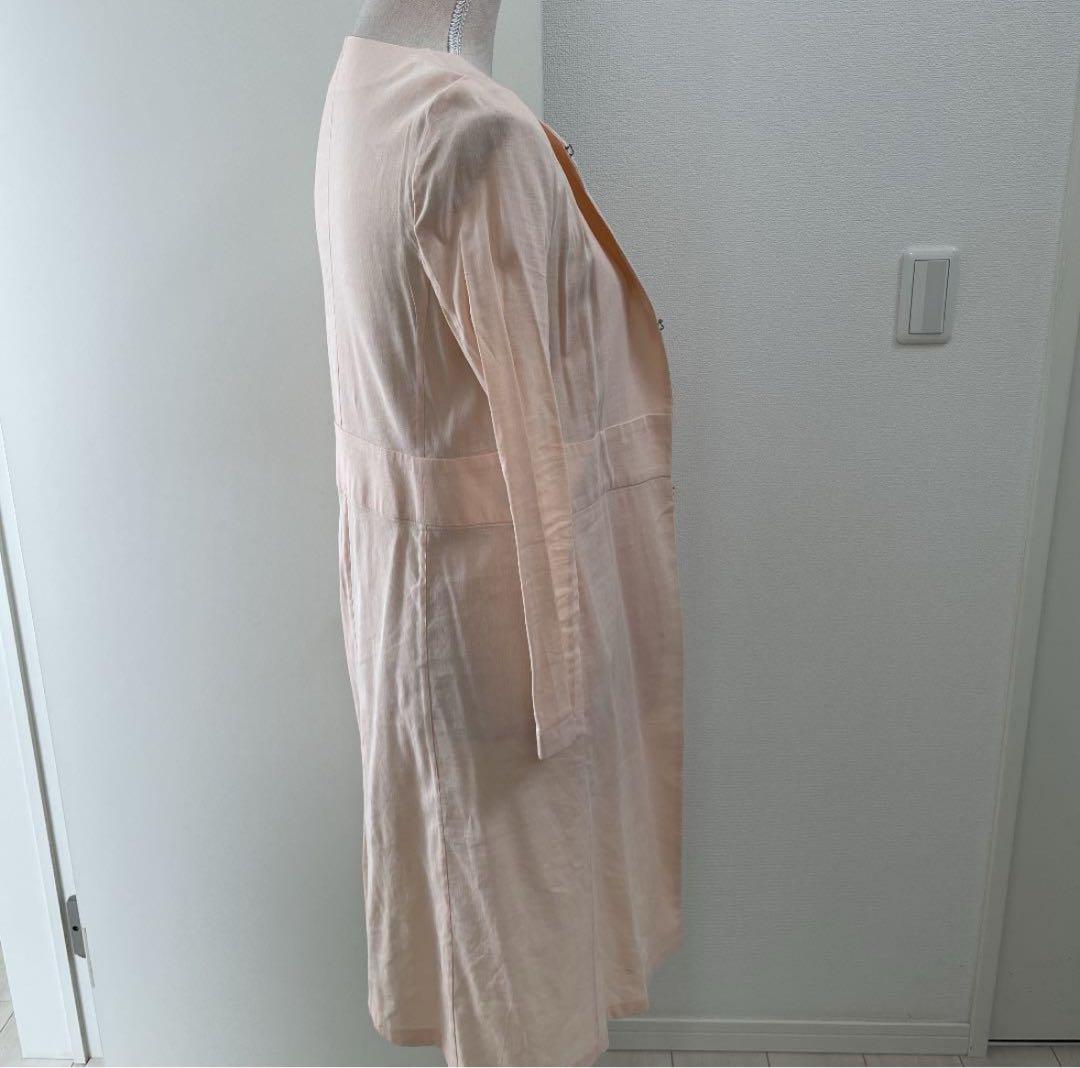 theory 麻素材ノーカラーコート ピンク系