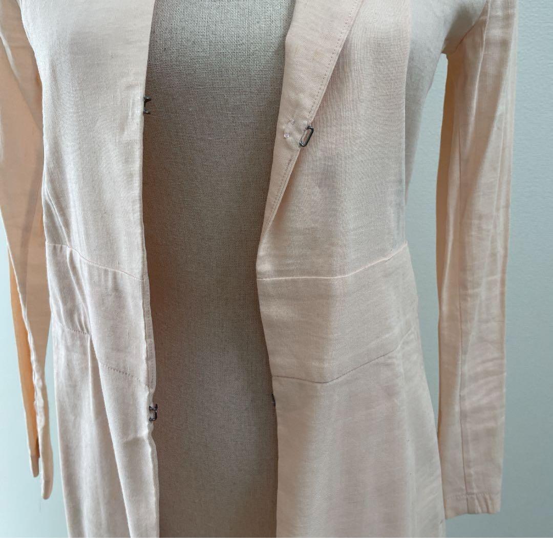 theory 麻素材ノーカラーコート ピンク系