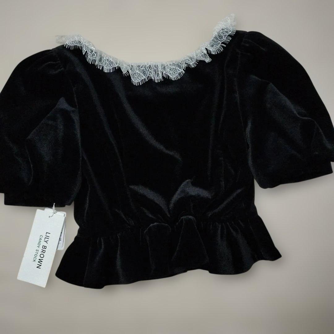 LILY BROWN　CANDY STOCK　レースカラービジューベロアブラウス