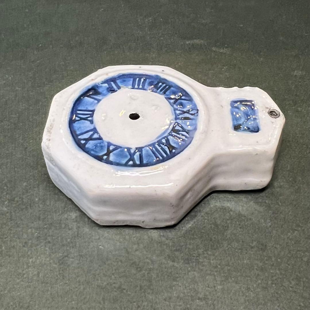 明治-大正期 八角形 時計文 水滴◎染付 書道具 古道具 時代物骨董◎古道具庵々