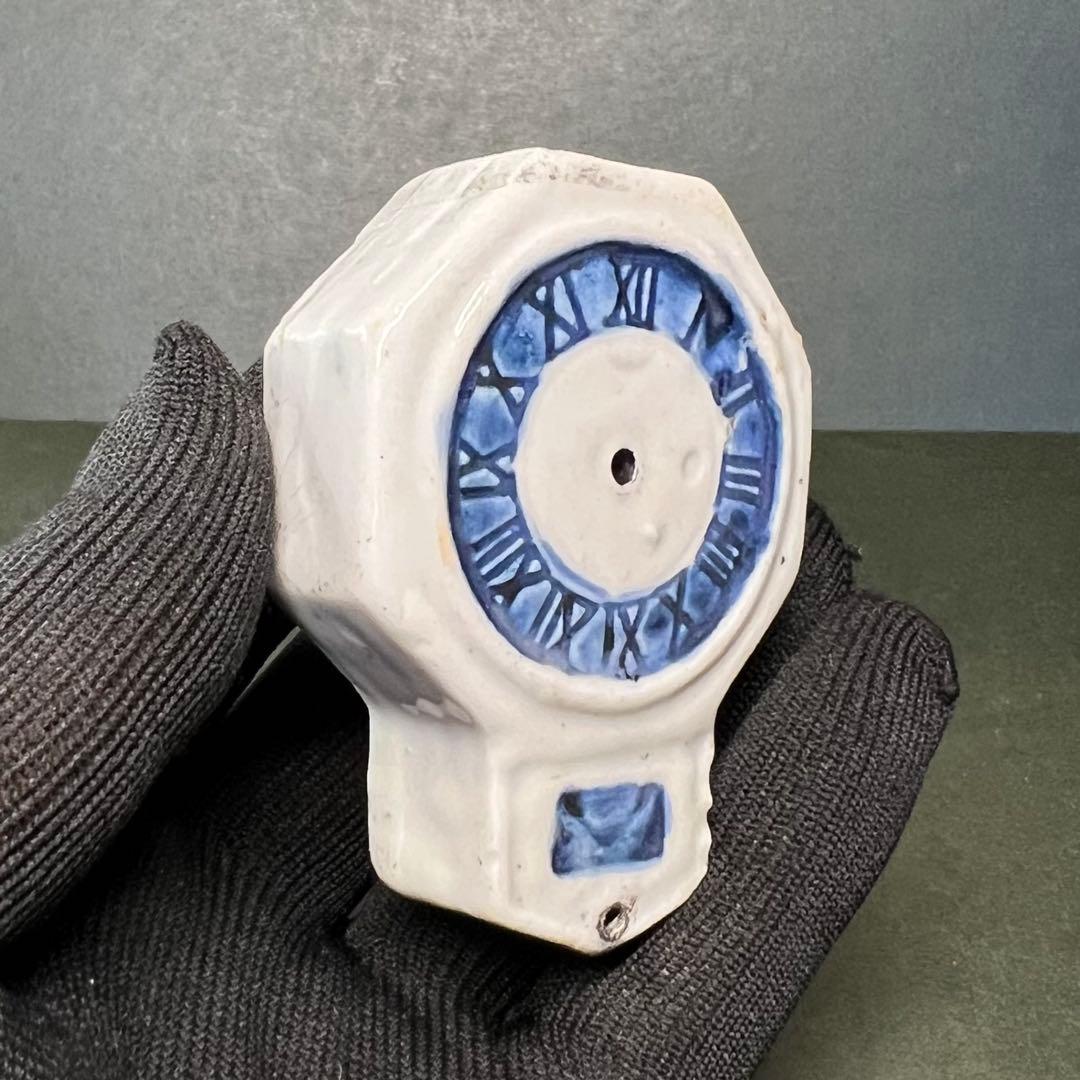 明治-大正期 八角形 時計文 水滴◎染付 書道具 古道具 時代物骨董◎古道具庵々