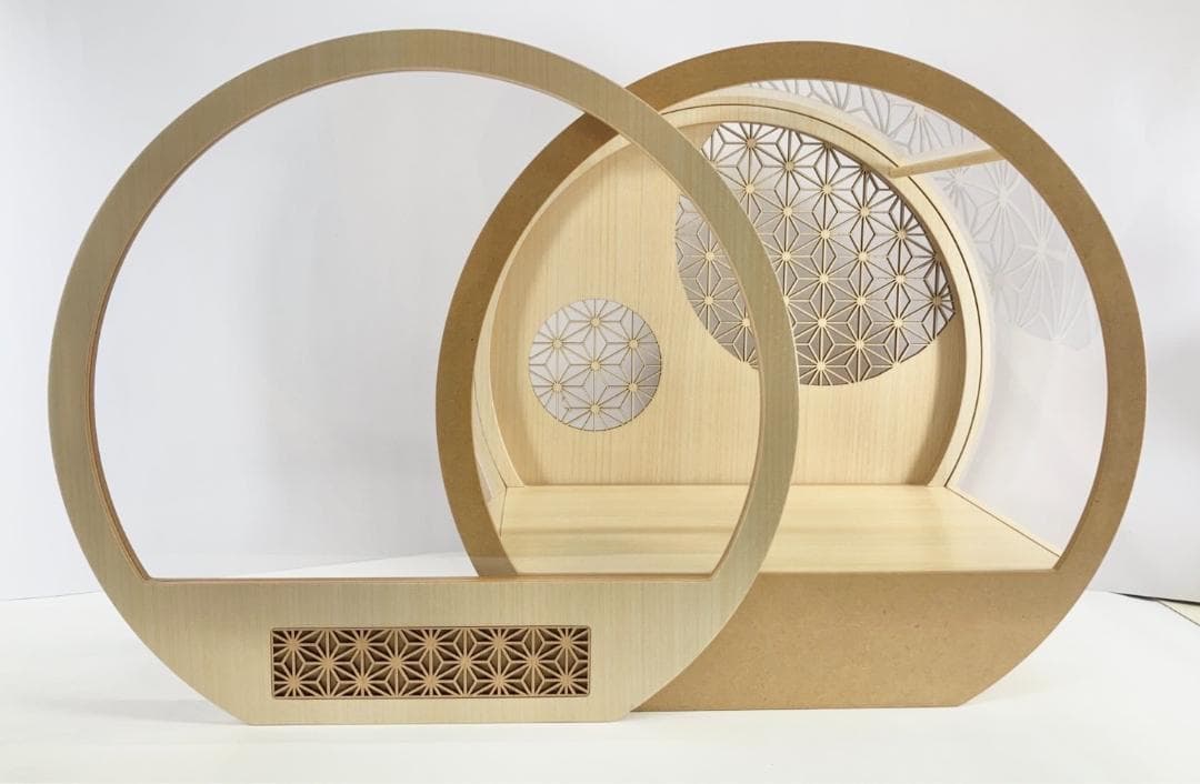 ケースのみ 桧ナチュラル 麻の葉レーザー彫刻 30丸型前開きアクリルケース