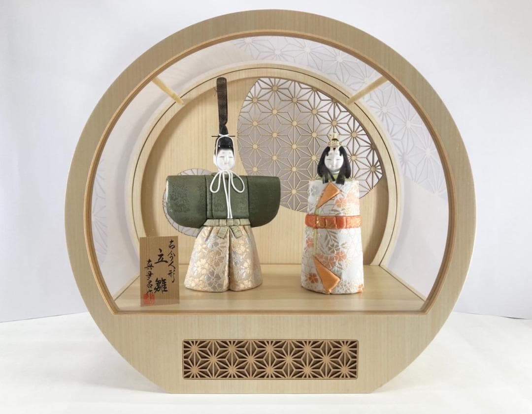 ケースのみ 桧ナチュラル 麻の葉レーザー彫刻 30丸型前開きアクリルケース