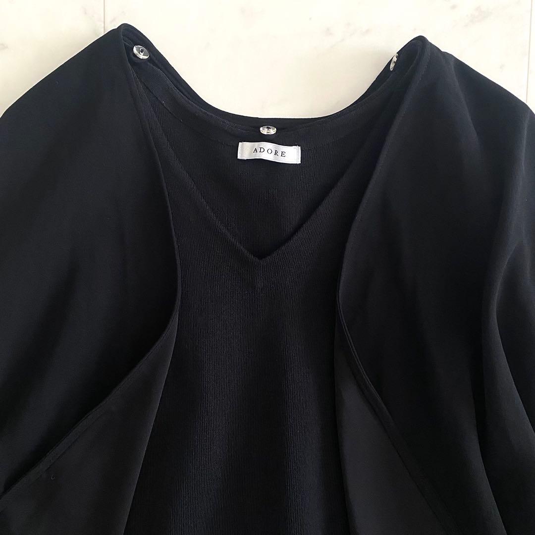 極美品 アドーア 2wayドライタッチコットンニット ポンチョ ケープ 黒 38