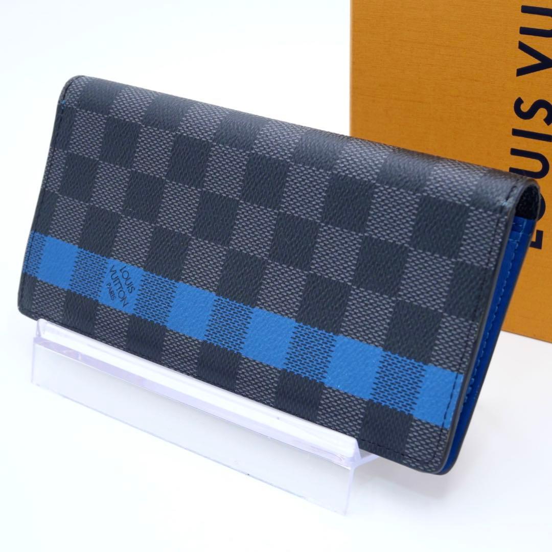 ルイヴィトン ダミエ グラフィット ブラザ ブルー 長財布 グレー 二つ折り財布