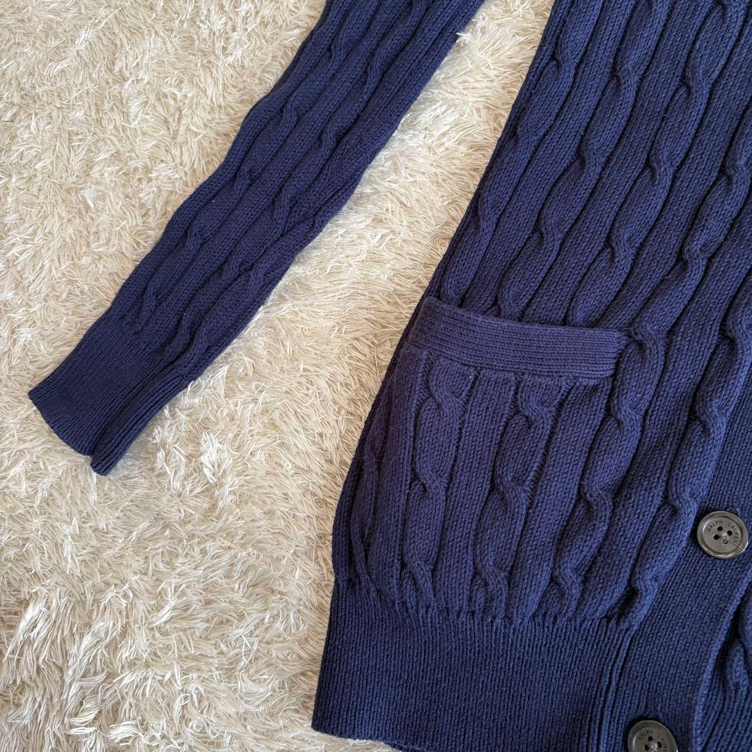 数回着 ラルフローレン コットンケーブルニットカーディガン ネイビー 定番