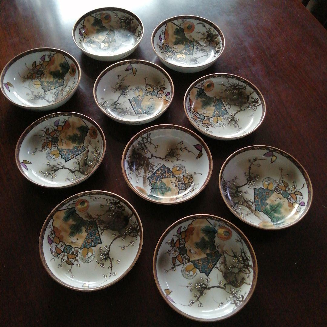 九谷焼　金彩錦膾皿　10客　15cm　大正～昭和初期