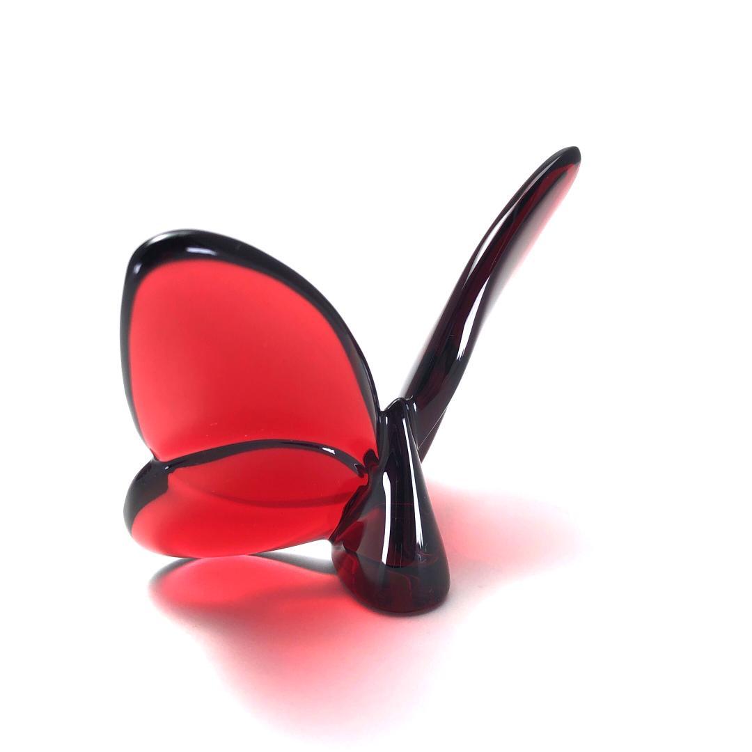 【美品】バカラ／ラッキーバタフライ クリスタル レッド／BC407