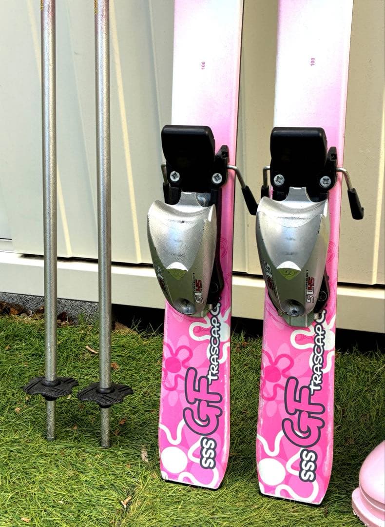 スキー板 100cm スキーブーツ24.5cm ストック 3点セット ピンク