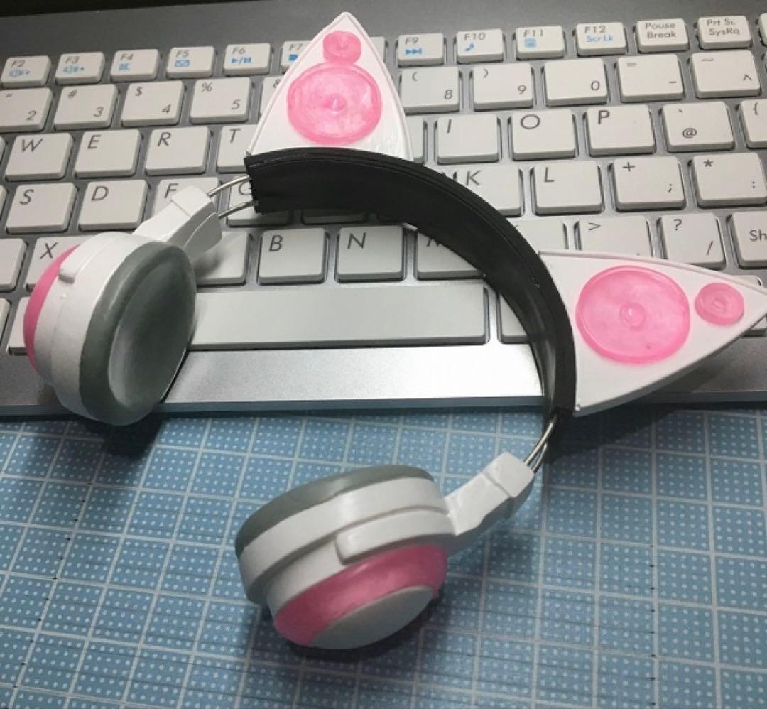 SD DD MDD 1/3ドールサイズネコミミヘッドホン　白×ピンク