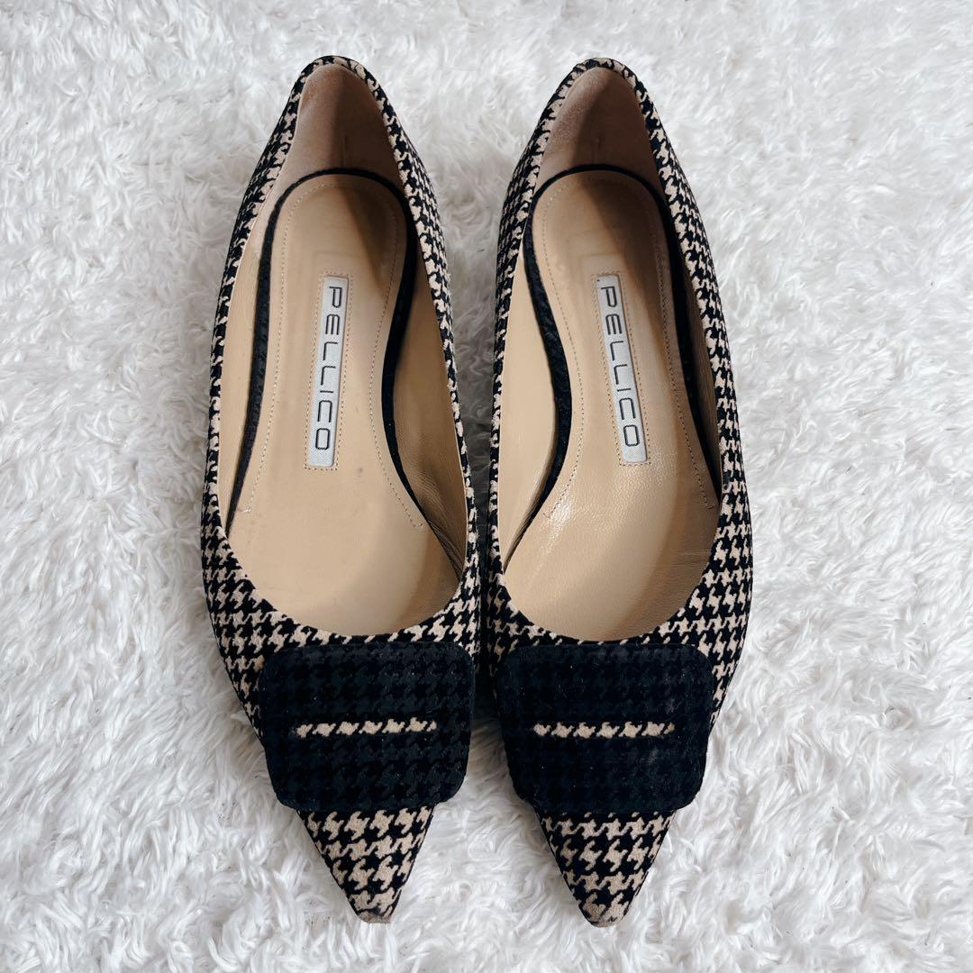 良品 ペリーコ パンプス アネッリ フィッビア 千鳥格子 フラット バックル