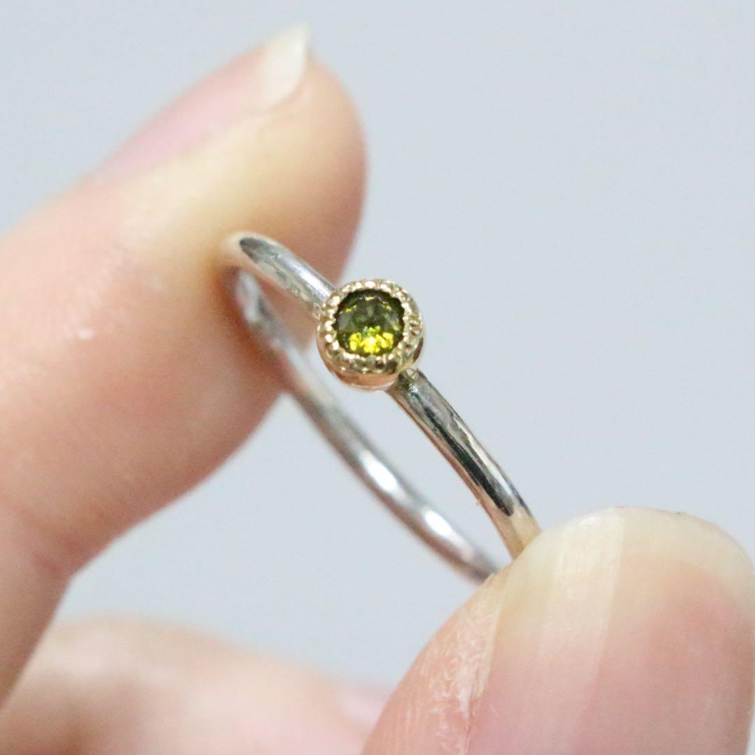 ローズカットのトリートモスグリーンダイヤモンドK10シルバーリング11号