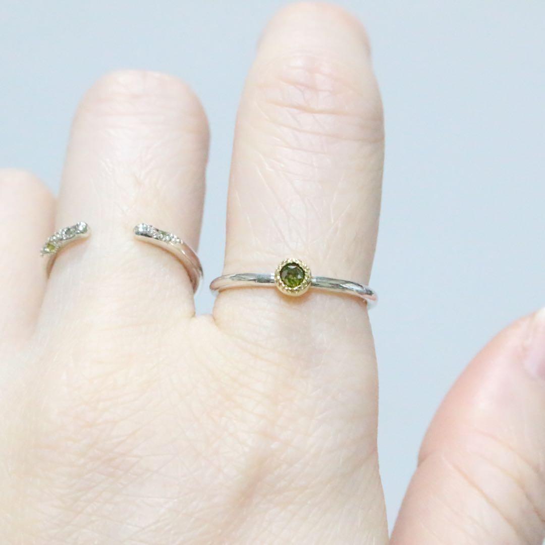 ローズカットのトリートモスグリーンダイヤモンドK10シルバーリング11号