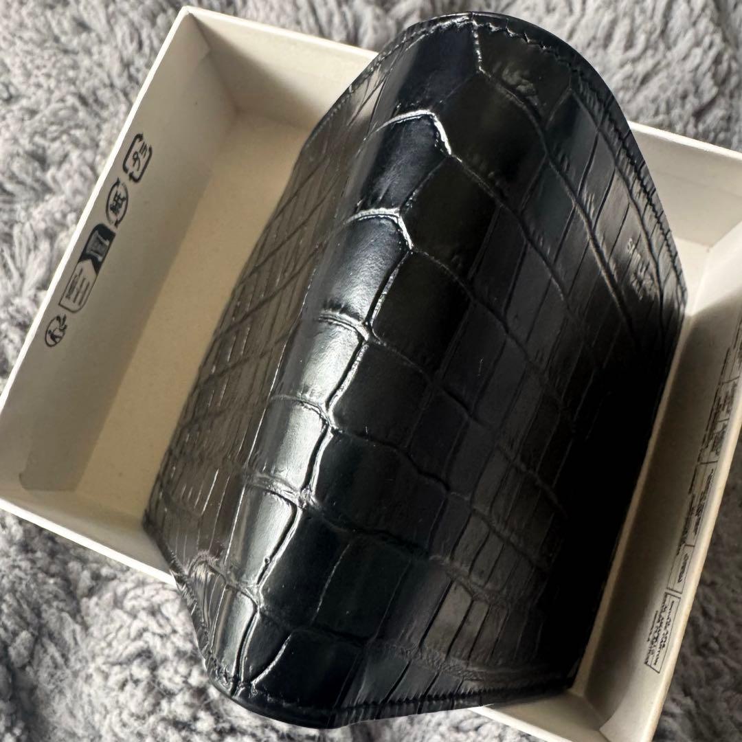 SAINT LAURENT クロコ型押し エンボスレザー 二つ折り財布 ブラック